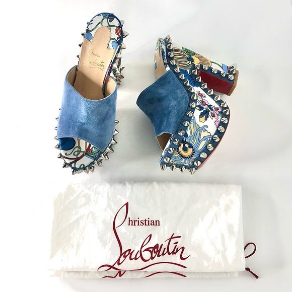NEW Christian Louboutin Massivatac Botanical Print Studded Platform Mules 36 - Picture 1 of 11